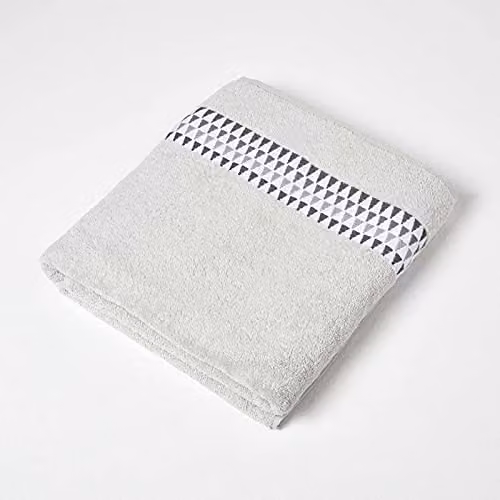 Homescapes Grey Geometric Pattern 100% Cotton Bath Sheet