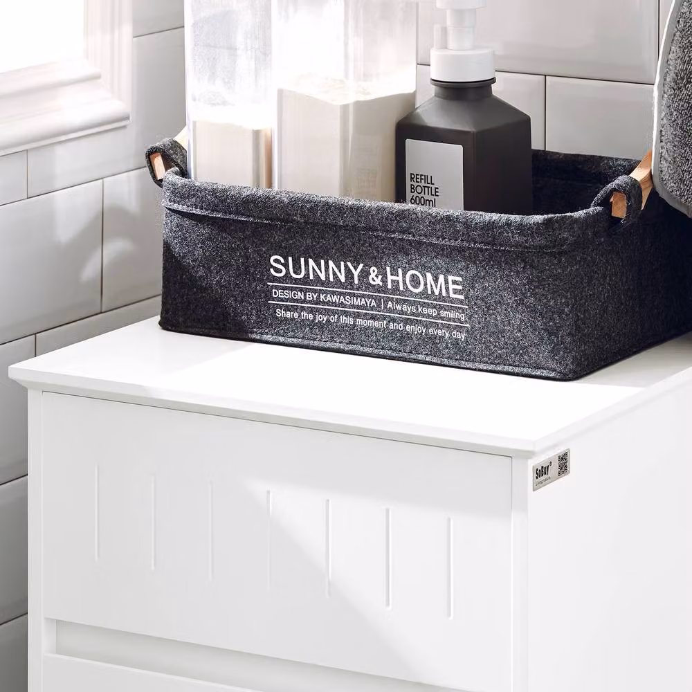 SoBuy Modern Narrow Bathroom Cabinet with Internal Drawers and Hinged Doors in White or Grey – 3