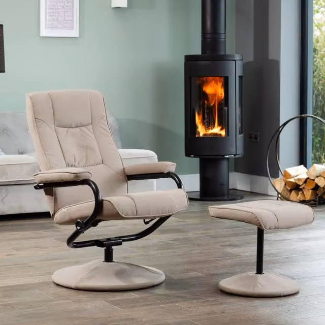 Artemis Home Ripley Swivel Recliner and Footstool in Cappuccino Fabric