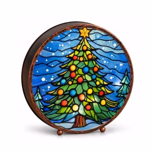 Samuel ALEXANDER Multicolour Stained Glass Abstract Christmas Tree Tabletop Decoration with Timer – 2