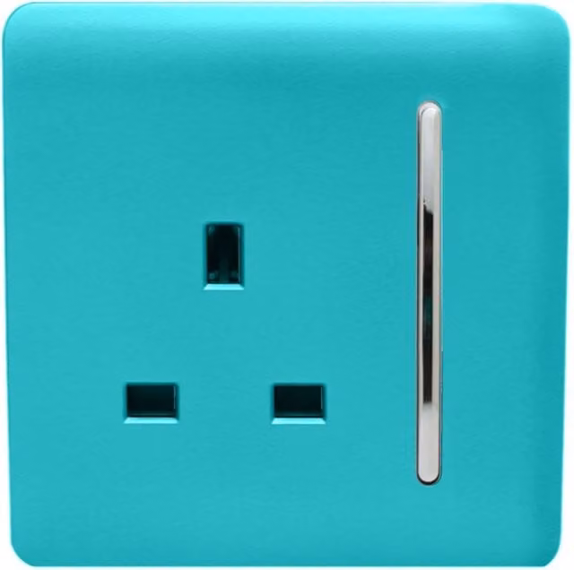 Trendi Switch 1 Gang 13 Amp Flush Switched Plug Socket in Turquoise/Petrol