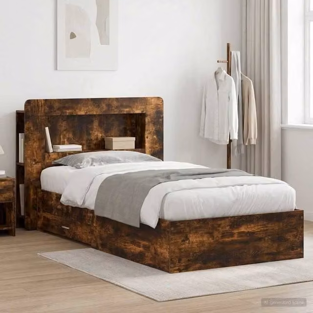 Berkfield Home Modern Bed Frame with Storage Drawers in Smoked Oak Brown, W: 80 cm, L: 200 cm – 1