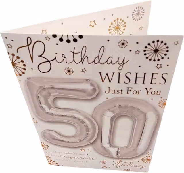 Balloon Boutique Age 50 Today Greeting Card in Multicolour and White