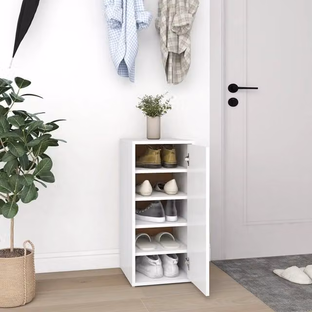 Berkfield Home White Wall Mounted Shoe Cabinet with Hinged Doors, W/D/H: 32 x 35 x 70 cm
