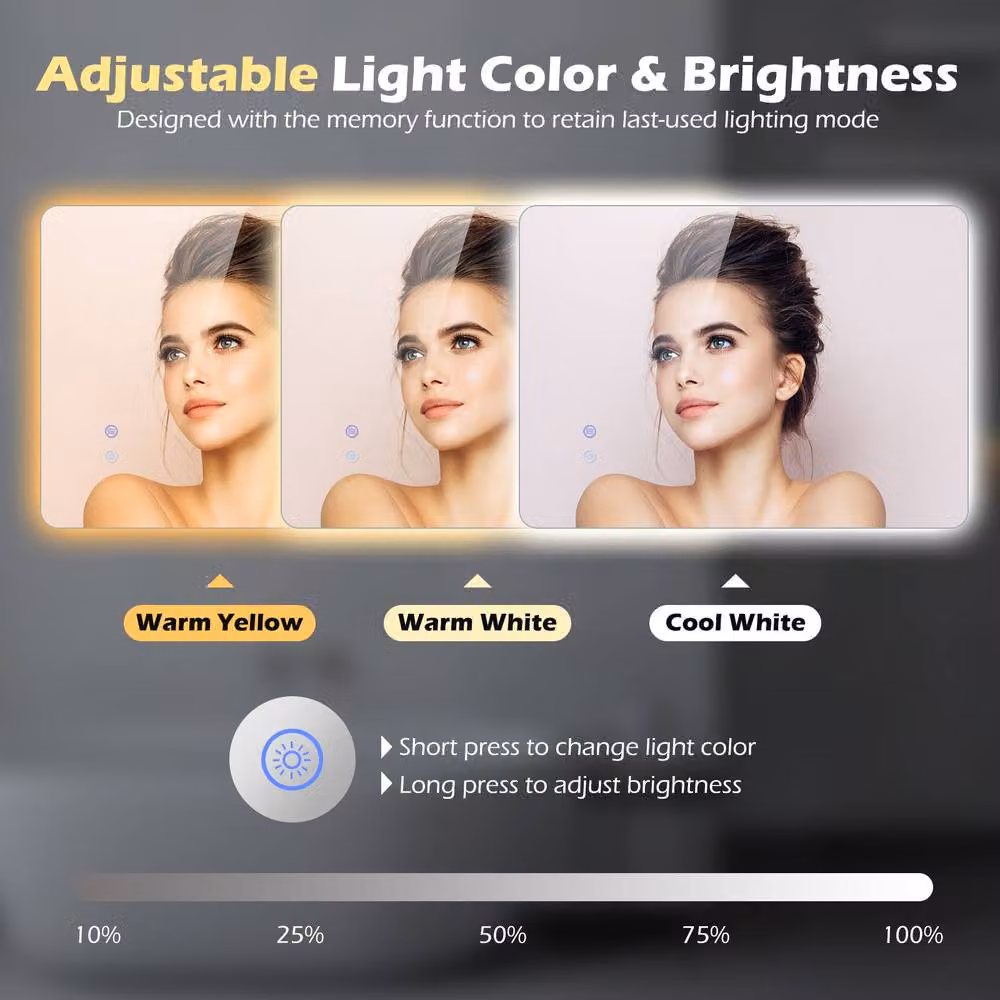 Gymax Backlit LED Bathroom Mirror in Silver with Smart Touch Defogging and Timer, W: 70 cm, H: 50 cm – 4