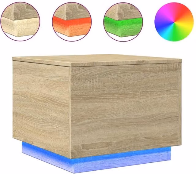 Berkfield Home Sonoma Oak Coffee Table with LED Lights in Light Tan, W/D/H: 50 x 50 x 40 cm