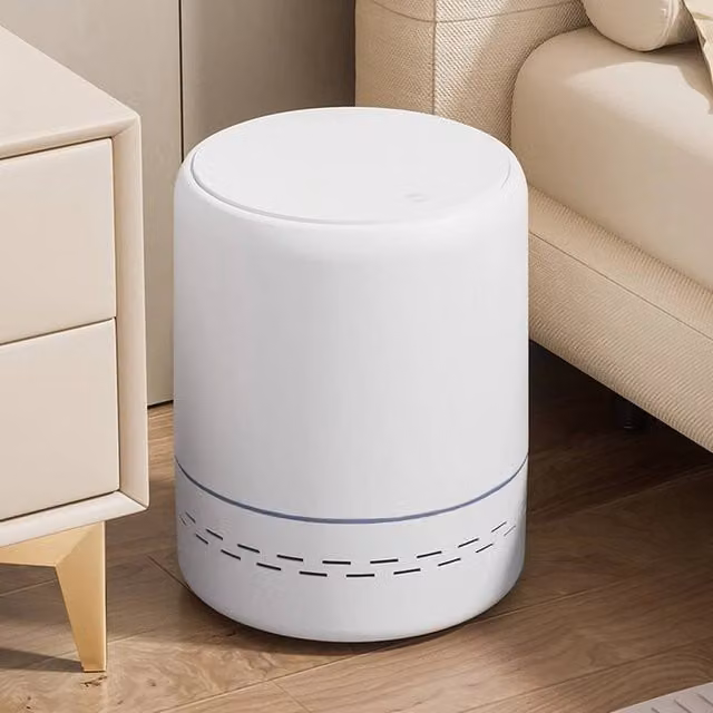 VOGREX White Plastic Push Lid Freestanding Bathroom Waste Bin – 1