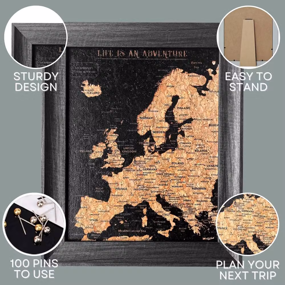 Fragranced Humour Europe Travel Map with Pins in Black, W/D/H: 30 x 2 x 25 cm – 2
