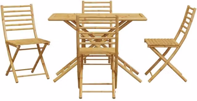 Berkfield Home Beautiful 5 Piece Bamboo Garden Dining Set in Light Tan