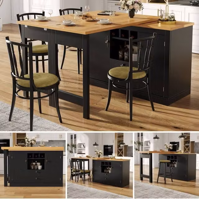 BTM 360 Degree Rotating Bar Table with Storage and Wine Rack in Black, W/D/H: 76 x 40 x 40 cm – 1