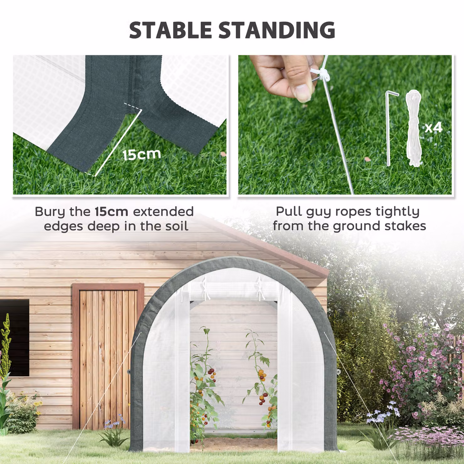 Outsunny White Walk-In Tunnel Greenhouse with Steel Frame and Roll-Up Door, W: 300 cm, D: 200 cm, H: 190 cm – 5