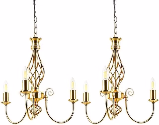 First Choice Lighting Barley Twist Set of 2 Polished Brass 3 Light Pendant Lamps in Gold – 1