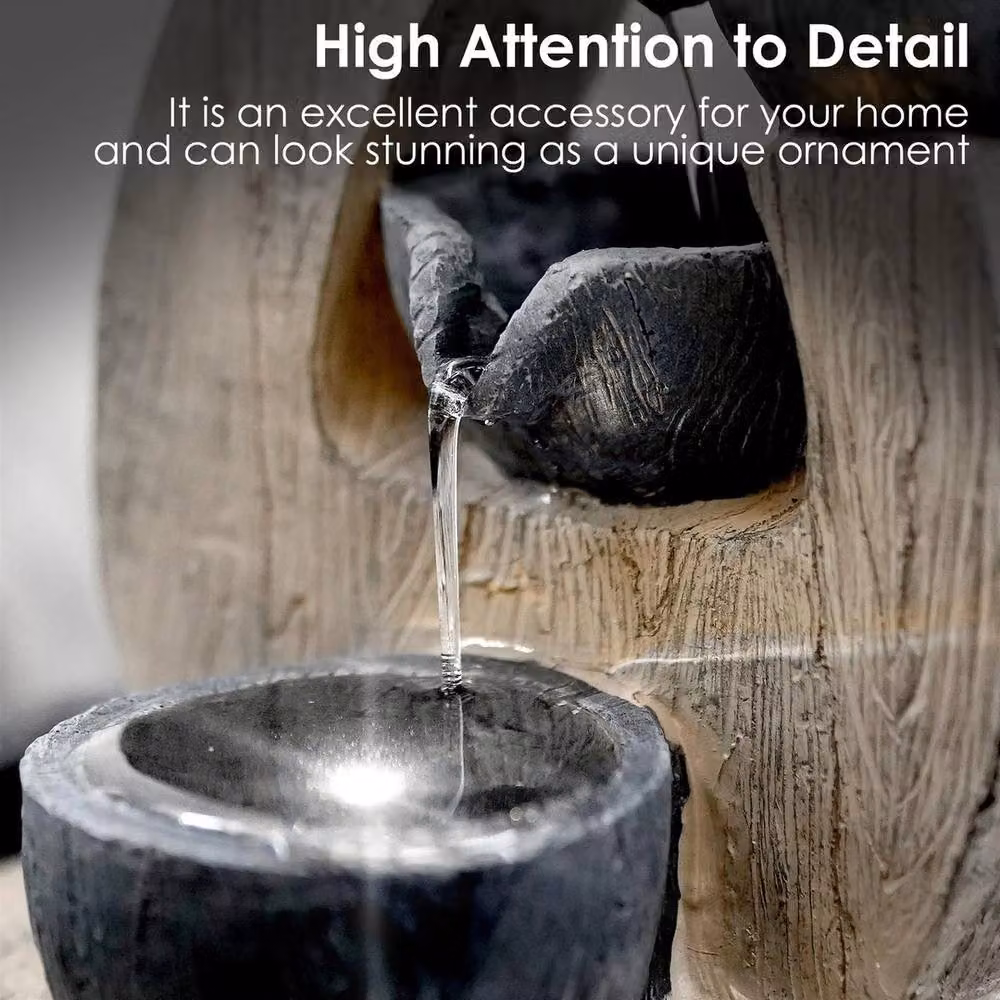 NESTLUNE Rustic Tabletop LED Water Feature in Grey, W/D/H: 100 x 15 x 15 cm – 4