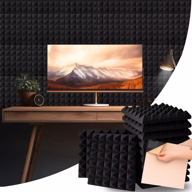 NOVECRAFTO Black Pyramid Self-Adhesive Acoustic Wall Panels, 22 Pack