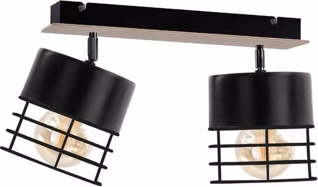 Netlighting Casa Twin Ceiling Spotlight in Black and Wood, 50cm, 2x E27