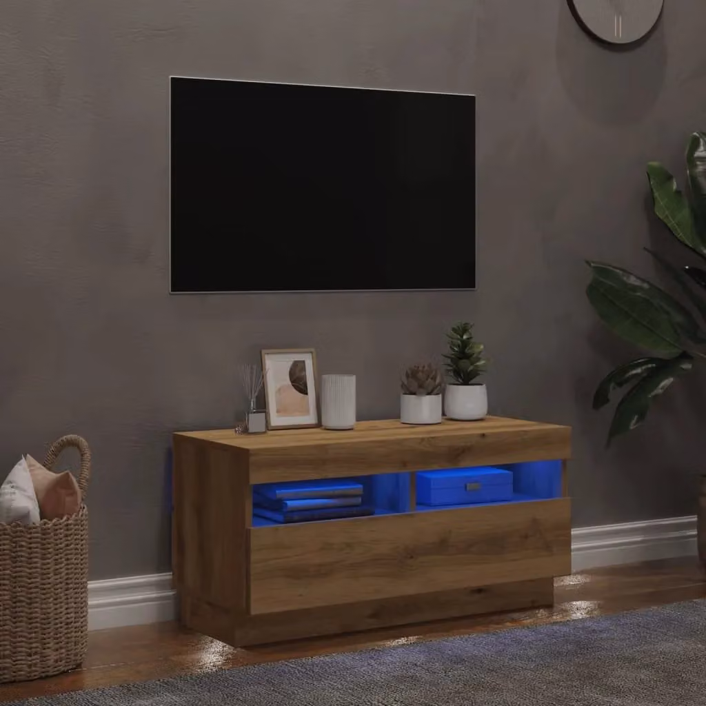 Berkfield Home Modern TV Cabinet with LED Lights in Artisan Oak, W/D/H: 80 x 35 x 40 cm – 3