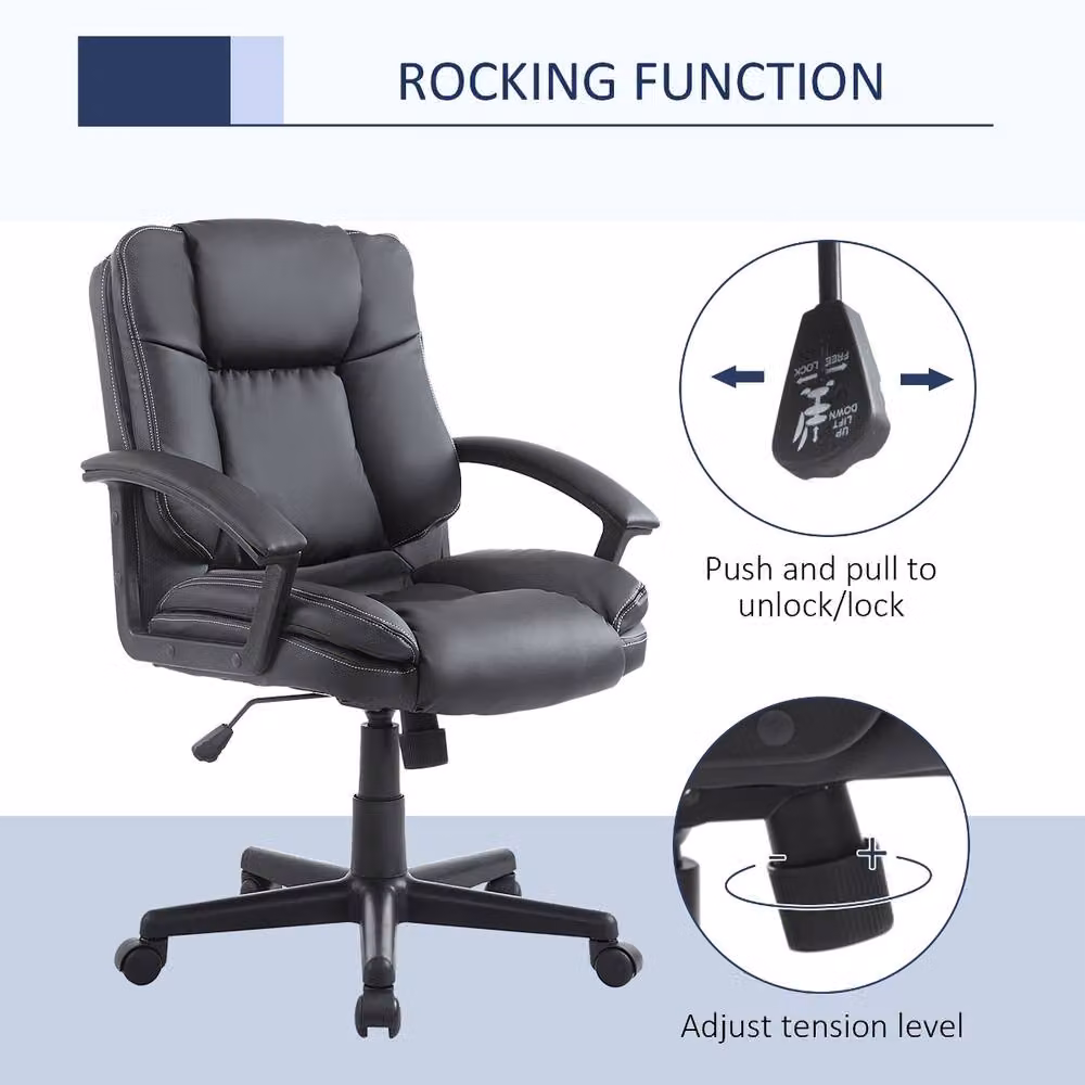 Rolipo Black PU Leather Swivel Office Task Chair with Adjustable Height and Armrests – 6