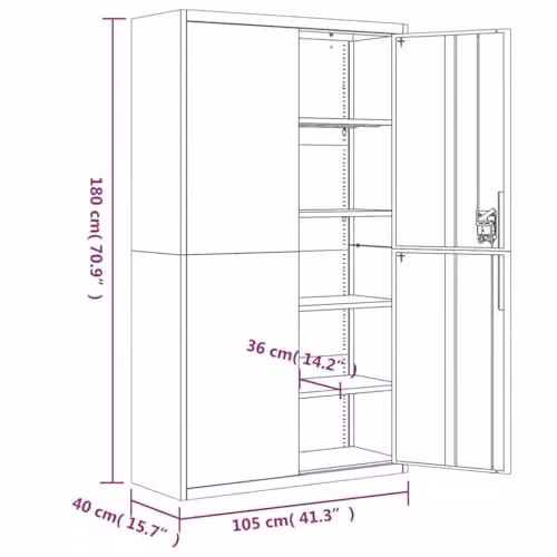 vidaXL Metal File Cabinet in Light Grey, W: 105 cm, D: 40 cm, H: 180 cm – 2