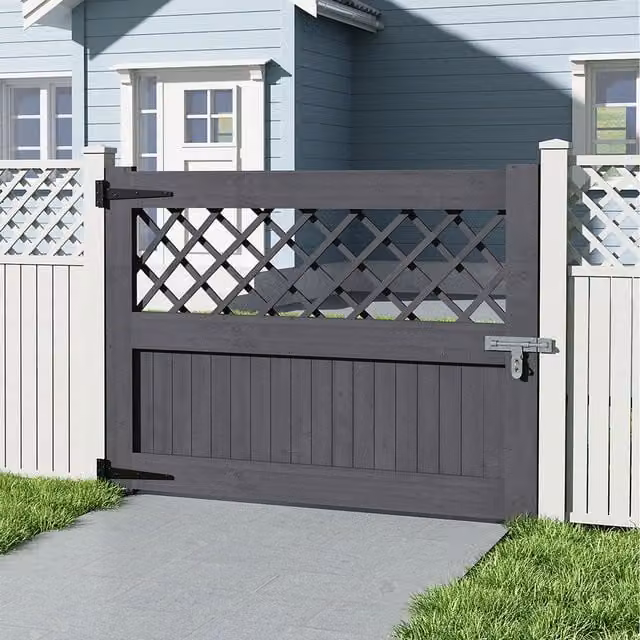 Lifeideas Grey Wooden Garden Gate with Diamond Lattice, W: 120 cm, H: 90 cm