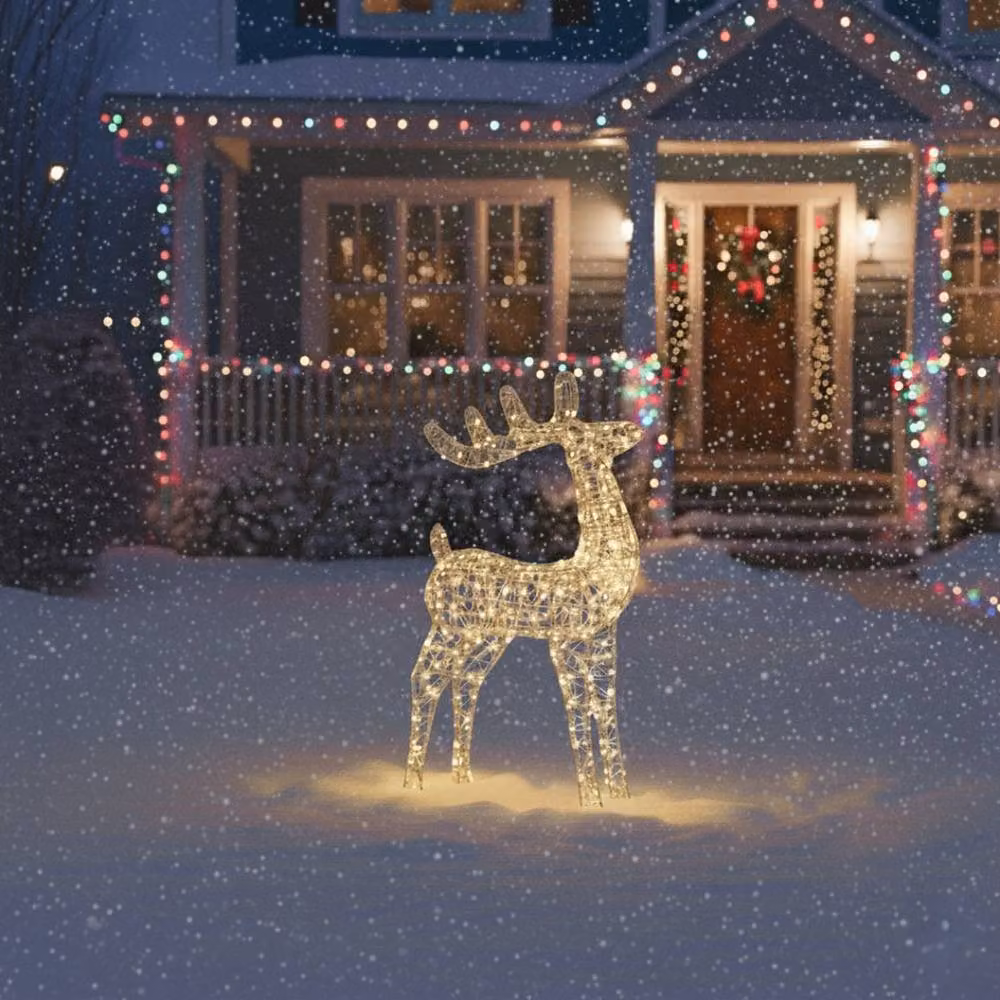 Pegdev Silver Metal Outdoor Deer Christmas Decoration with 450 Warm White LEDs, Height: 78 cm – 2