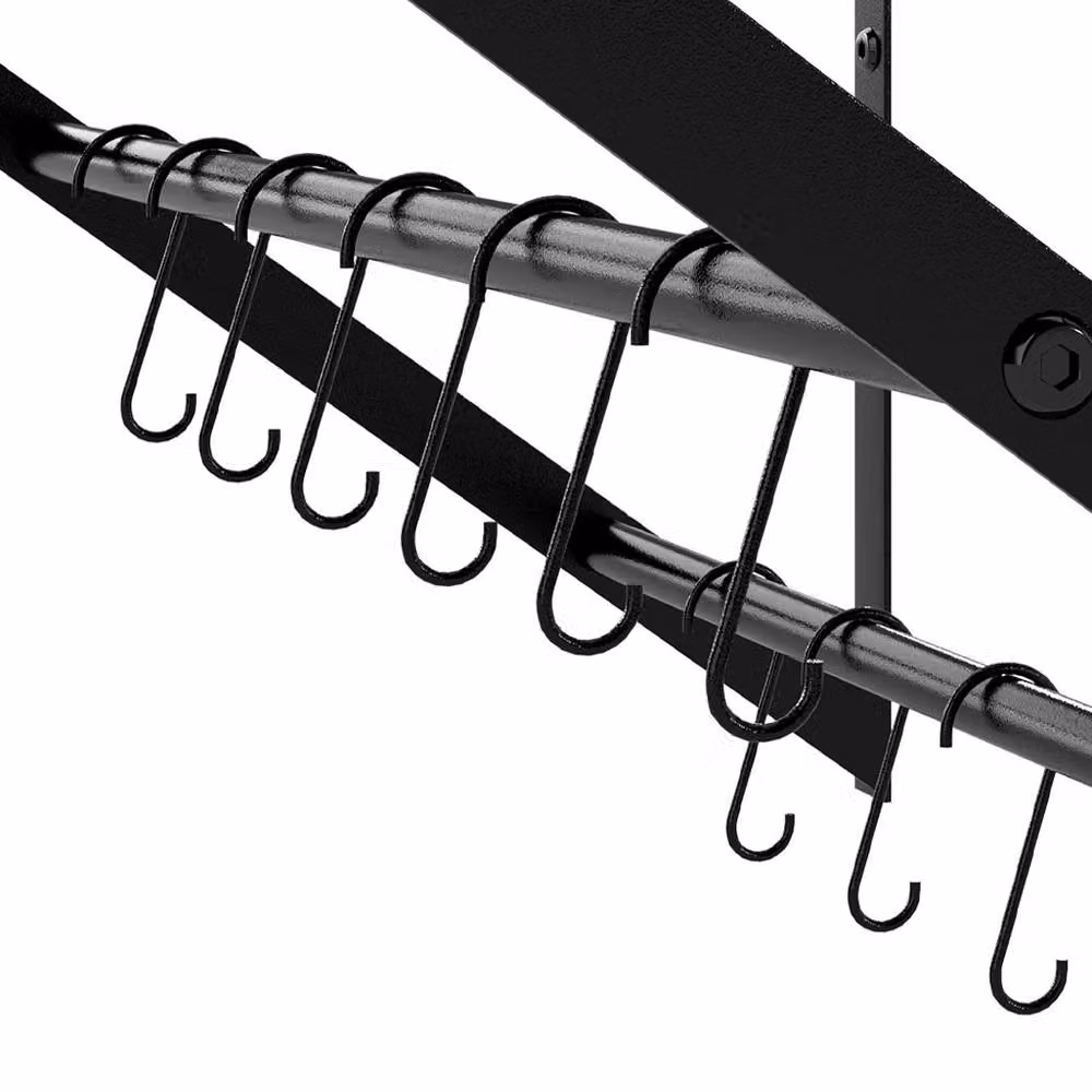 Toque Black Wall Mounted Pot and Pan Rack with 12 Hooks and Hanging Rod – 6