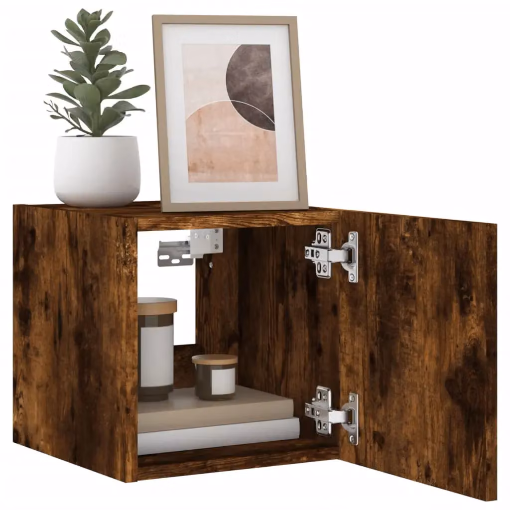 Berkfield Home Modern Wall Mounted TV Cabinet with LED Lights in Smoked Oak Brown, W/D/H: 35.0 x 30.5 x 30.5 cm – 6