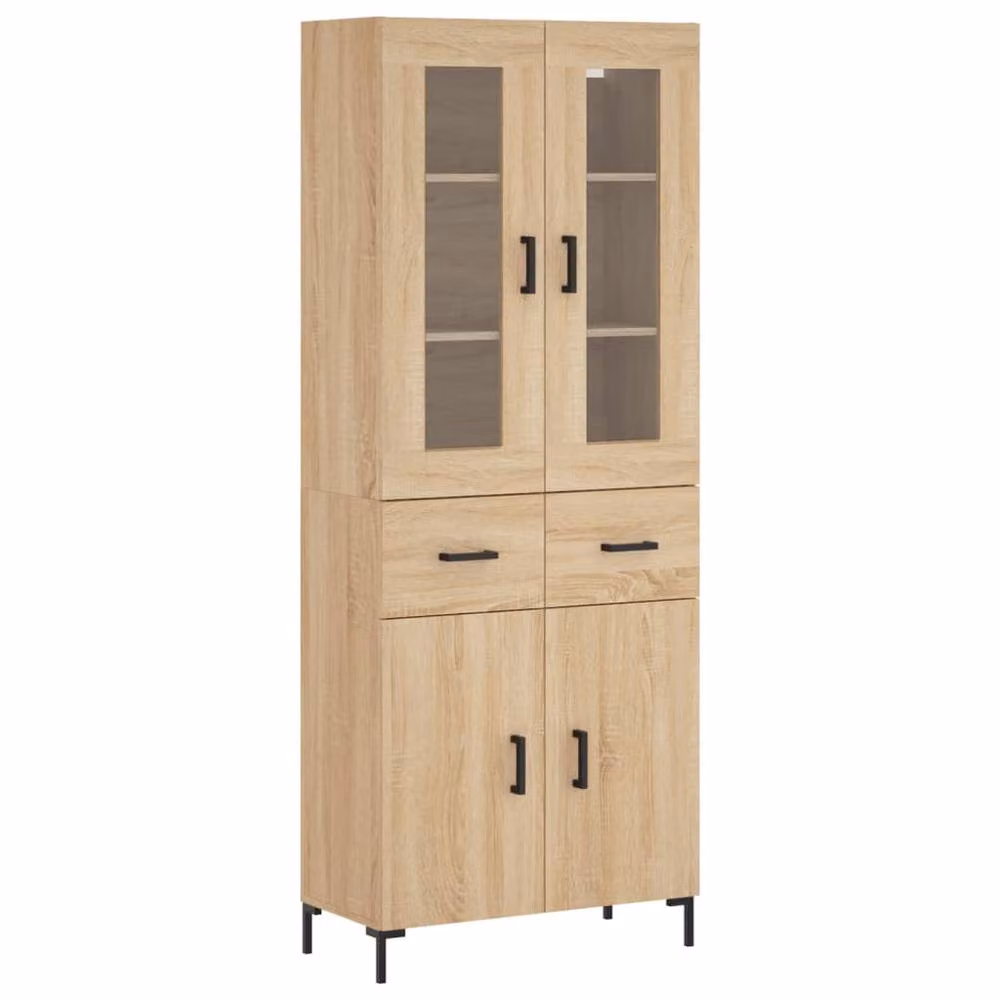 Berkfield Home Sonoma Oak Highboard in Brown with Glass Doors, W/D/H: 69.5 x 34 x 180 cm – 3