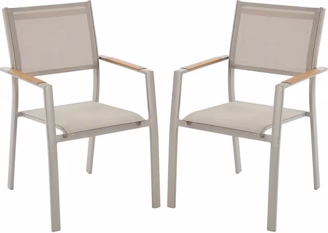 Vente-unique Set of 2 Stackable Aluminium and Textilene Garden Armchairs in Taupe – 1