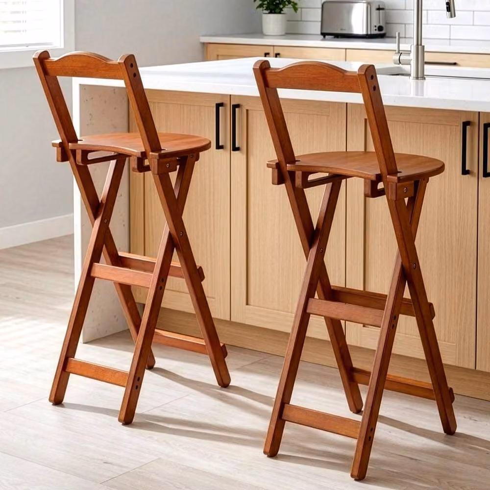 KORVIXA Brown Bamboo Folding Kitchen Stools – 3