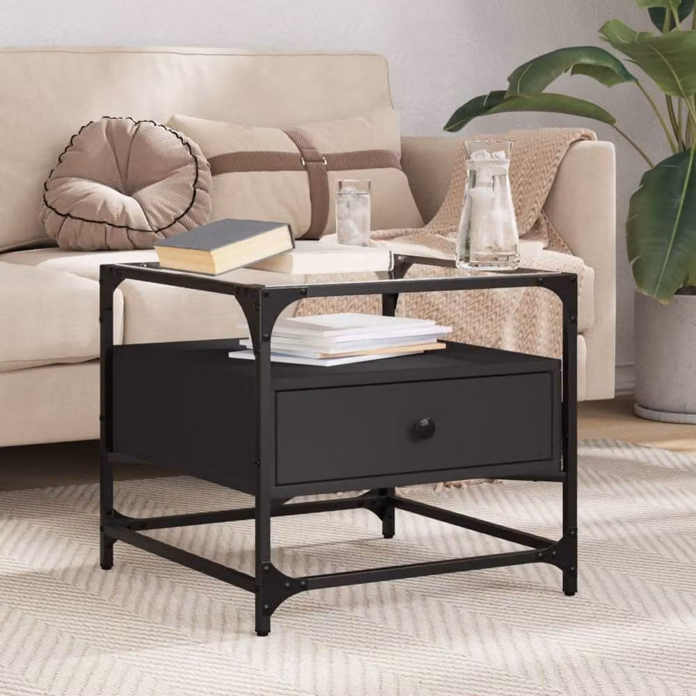 Berkfield Home Black Glass and Steel Coffee Table, W/D/H: 50 x 50 x 45 cm – 2