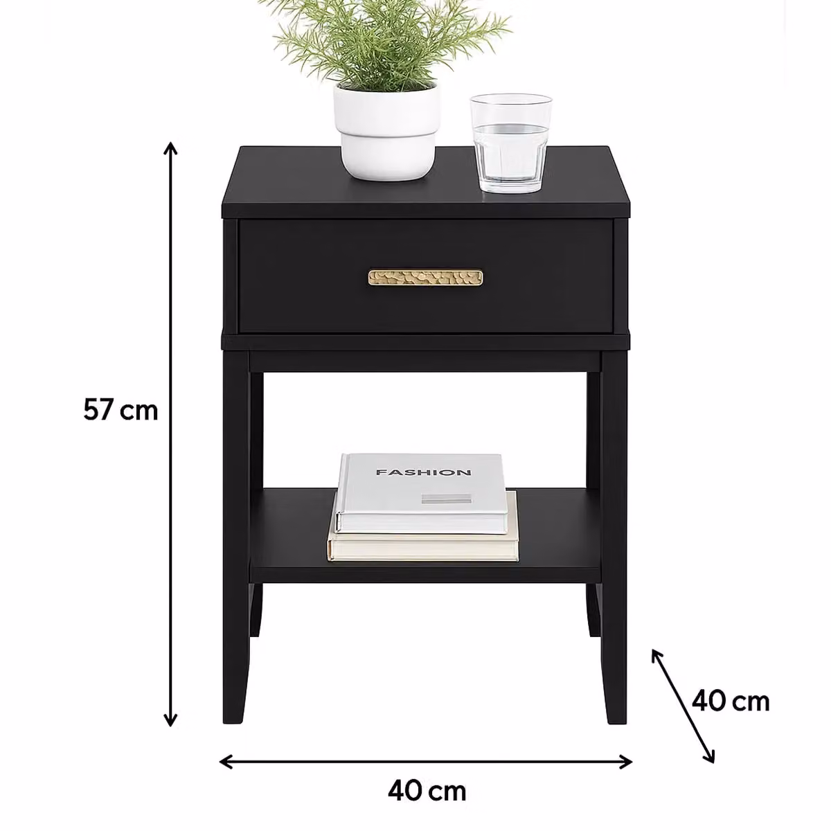 Melody Maison Luna Black Range Pair Of One Drawer Bedside Tables in Black and Gold – 3