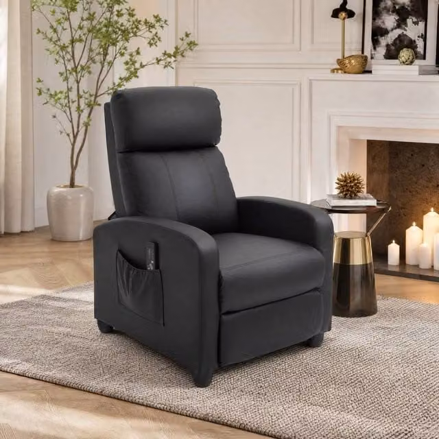 STILVORA Modern Relax Recliner Armchair with Massage and Footrest in Black Synthetic Leather – 1