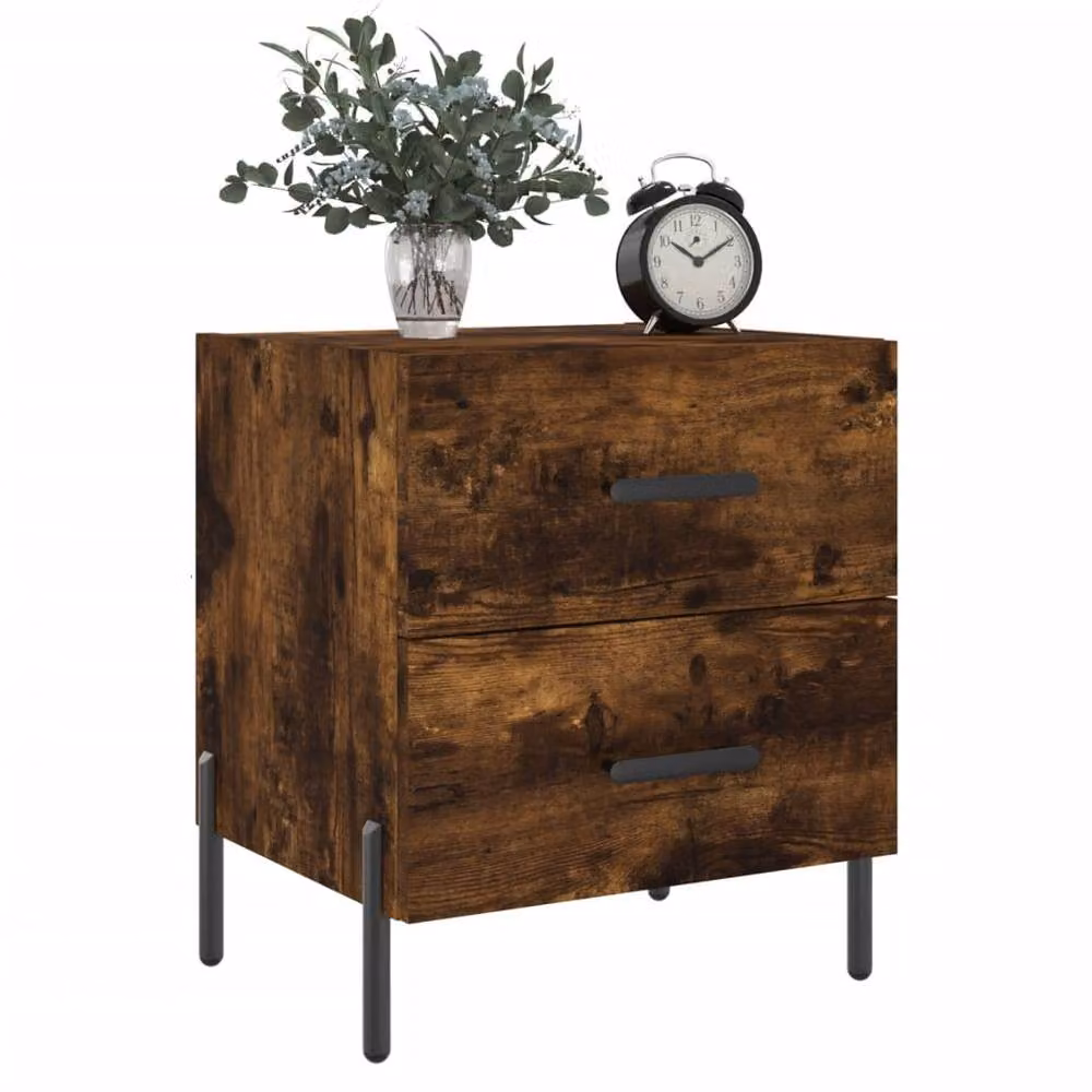Berkfield Home Set of 2 Smoked Oak Bedside Cabinets in Brown, W/D/H: 40 x 35 x 47.5 cm – 2