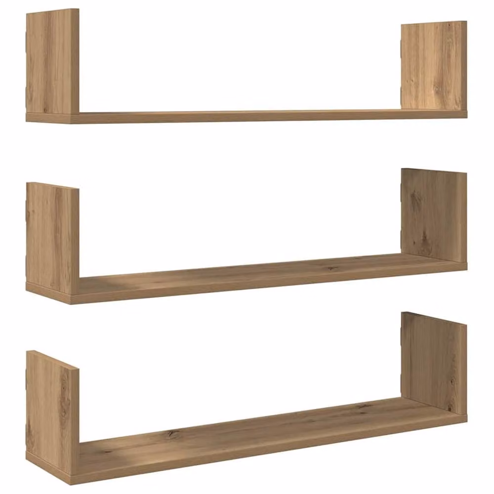 Berkfield Home Artisan Oak Wall Shelves, 3 Piece Set in Brown, W/D/H: 80 x 18 x 18 cm – 2