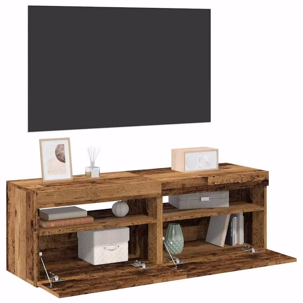 Berkfield Home Set of 2 Modern TV Cabinets with LED Lights in Brown Old Wood Engineered Wood – 2