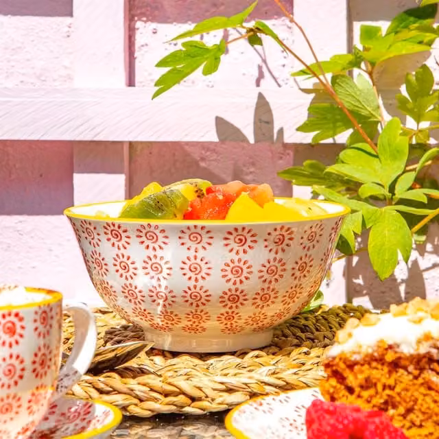 Nicola Spring Hand-Printed Ceramic Cereal Bowls, Red and White, Pack of 6