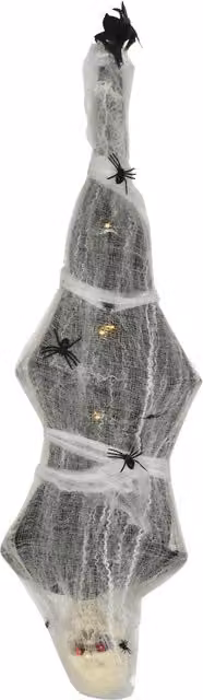 HOMCOM Life Size Hanging Mummy Outdoor Halloween Decoration with Sound, Motion Activation and Light Up Eyes in Red and White – 1