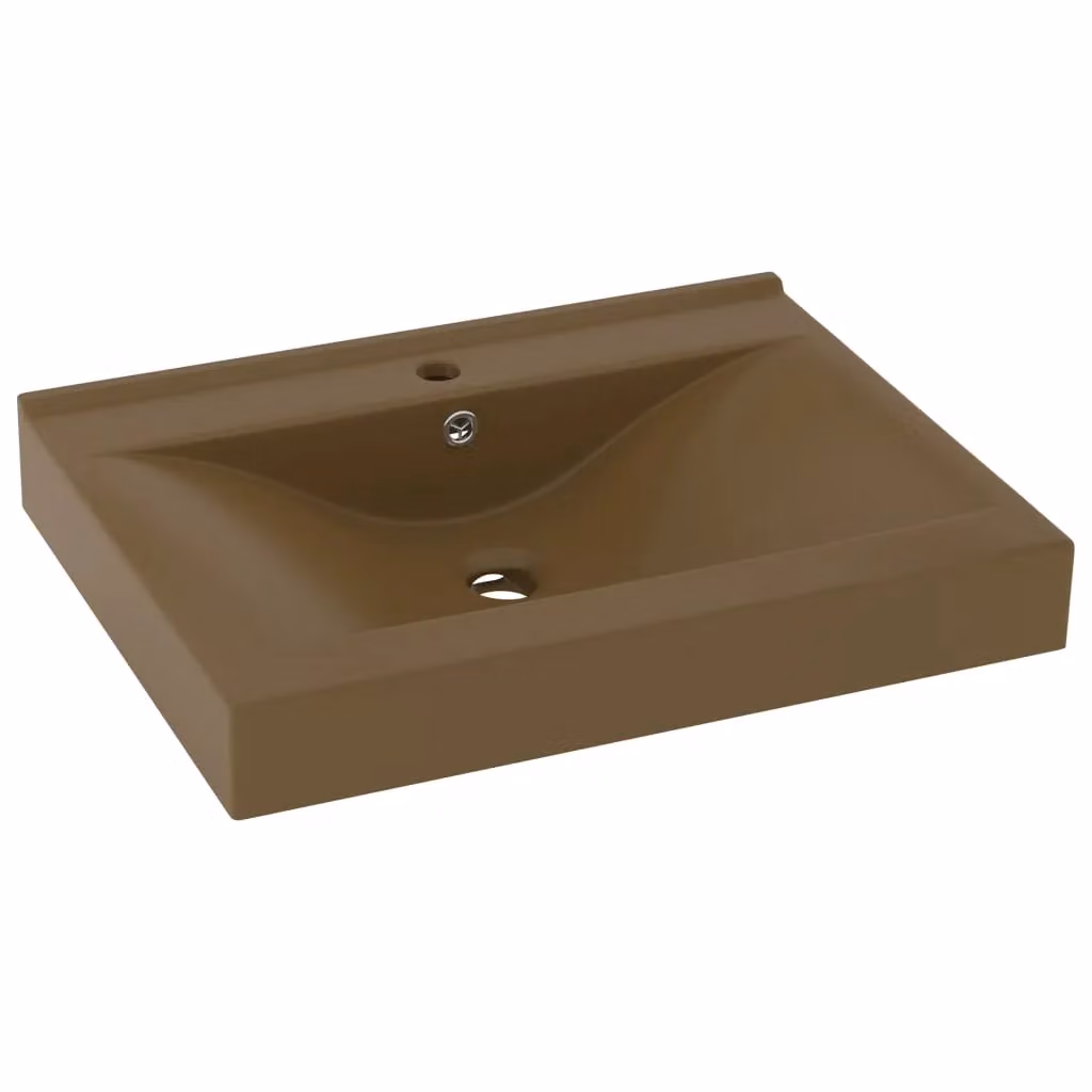 Berkfield Home Luxury Rectangular Ceramic Wall Hung Basin with Faucet Hole in Beige, W: 60 cm, D: 46 cm, H: 16 cm – 2