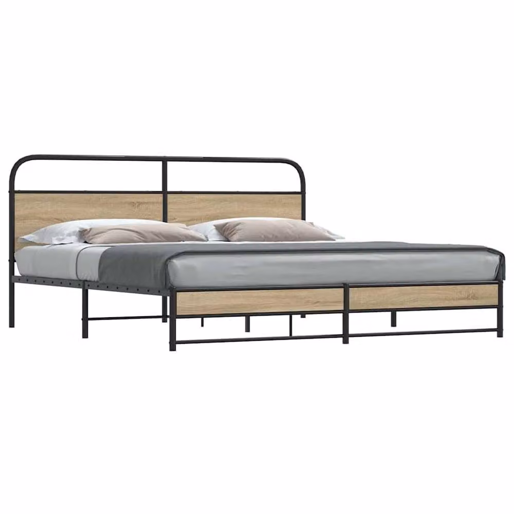 Berkfield Home Metal Bed Frame in Smoked Oak Brown, W/D/H: 180 x 200 cm – 2