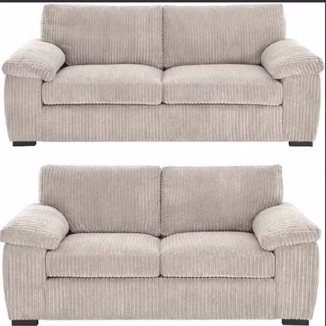 Furniture786Ltd Amalfi Jumbo Cord Full Back 3 and 2 Seater Sofa Set in Beige