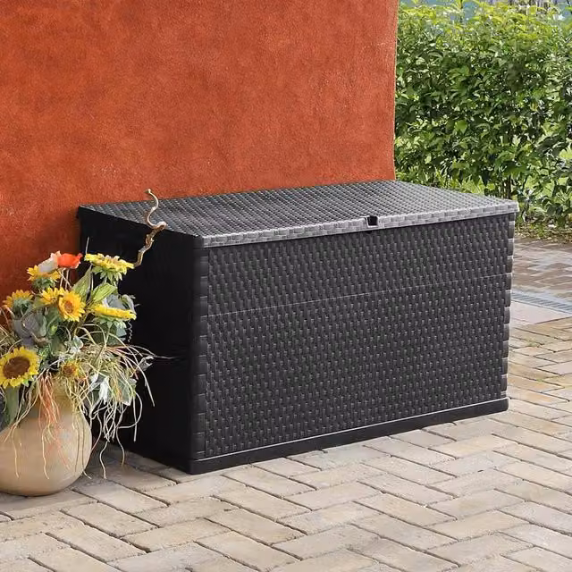 Berkfield Home Garden Storage Box in Anthracite and Black PP Rattan, W/D/H: 120 x 56 x 63 cm