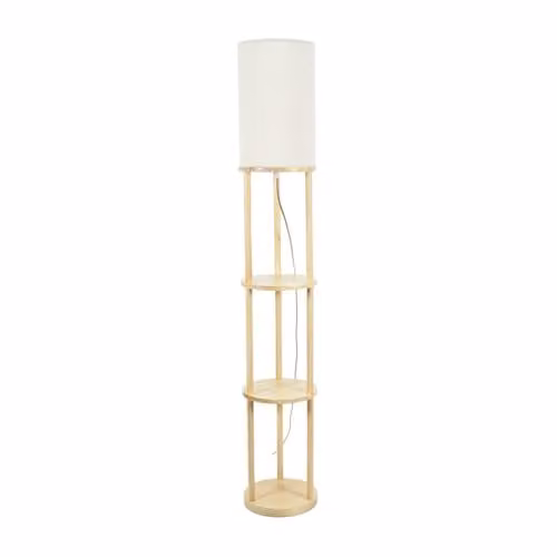 ValueLights Elsa 3 Tier Natural Wood Floor Lamp with Beige Fabric Cylinder Shade and LED Bulb – 1