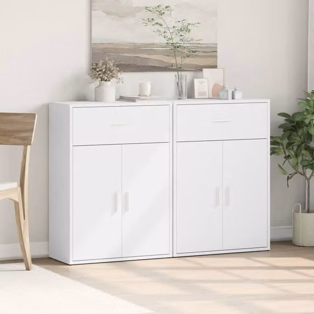Berkfield Home Set of 2 White Modern Sideboards in Matt Engineered Wood W/D/H: 60 x 30 x 84 cm – 1