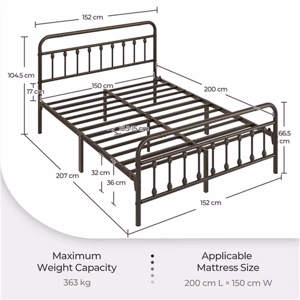 KORVIXA Vintage Metal King Platform Bed in Bronze, W/D/H: 152 x 200 x 104.5 cm – 2