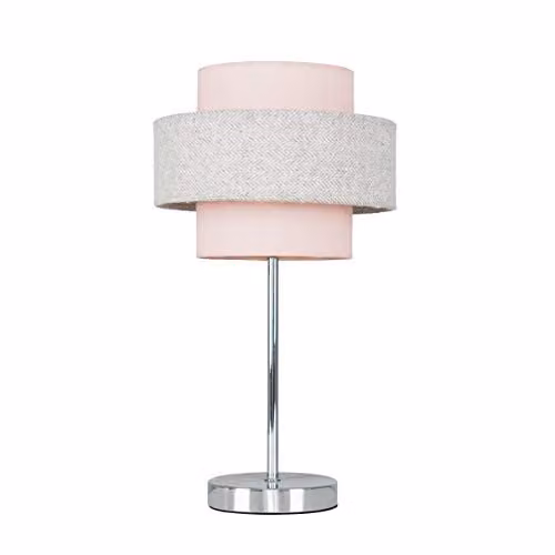 ValueLights Weaver Dimmable Touch Table Lamp with Pink and Grey Fabric Shade in Chrome