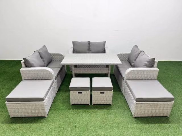 Fimous 10 Seater PE Rattan Outdoor Garden Lounge Sofa Set in Light Grey