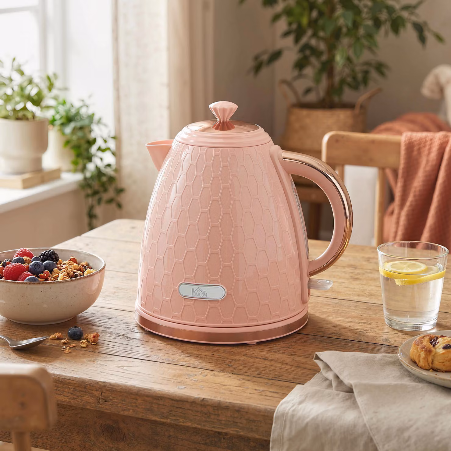 HOMCOM 3kW Rapid Boil Honeycomb Kettle with PID Control and Auto Shut-off, Light Pink – 2