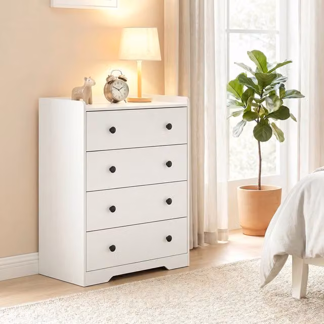 HOMCOM 4 Drawer Chest of Drawers Storage Cabinet in White Wood Effect