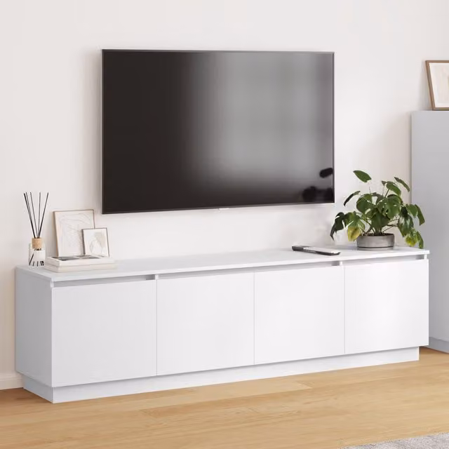 Berkfield Home Modern White TV Cabinet with Integrated LED Lighting, W/D/H: 180 x 38 x 49 cm