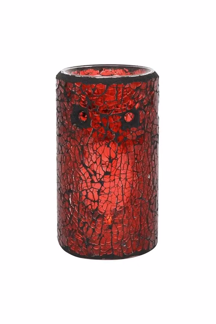 KDMD Red Pillar Crackle Glass Oil Burner and Tealight Lamp – 2